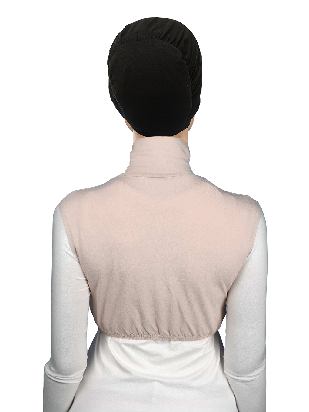 Bej Sıfır Kol Balıkçı Yaka Tam Boğazlı Elastanlı Penye Kadın Yarım Body-3