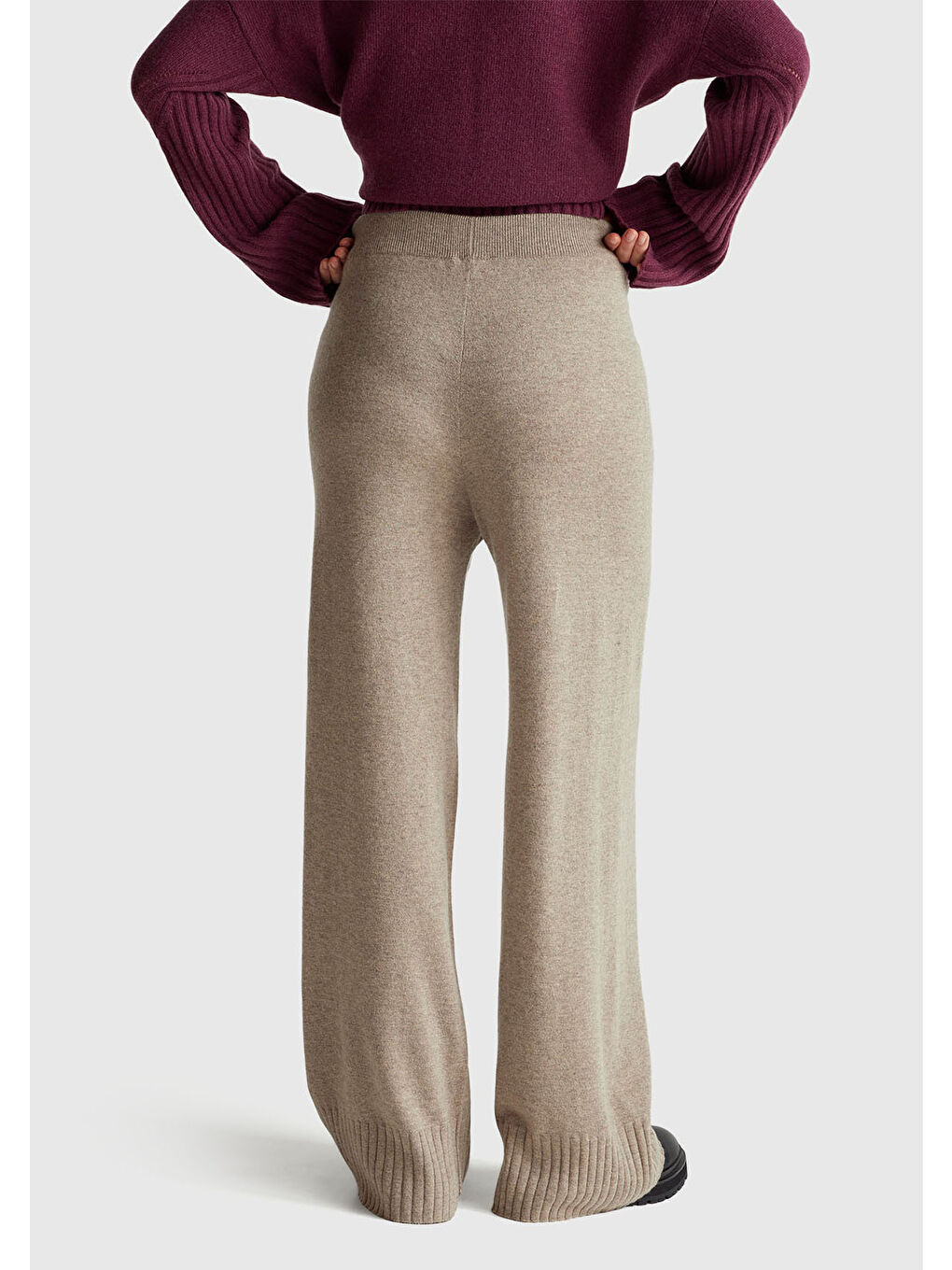 Kahverengi Kadın Taba Yün ve Kaşmir Karışımlı Ribana Detaylı Triko Pantolon-2