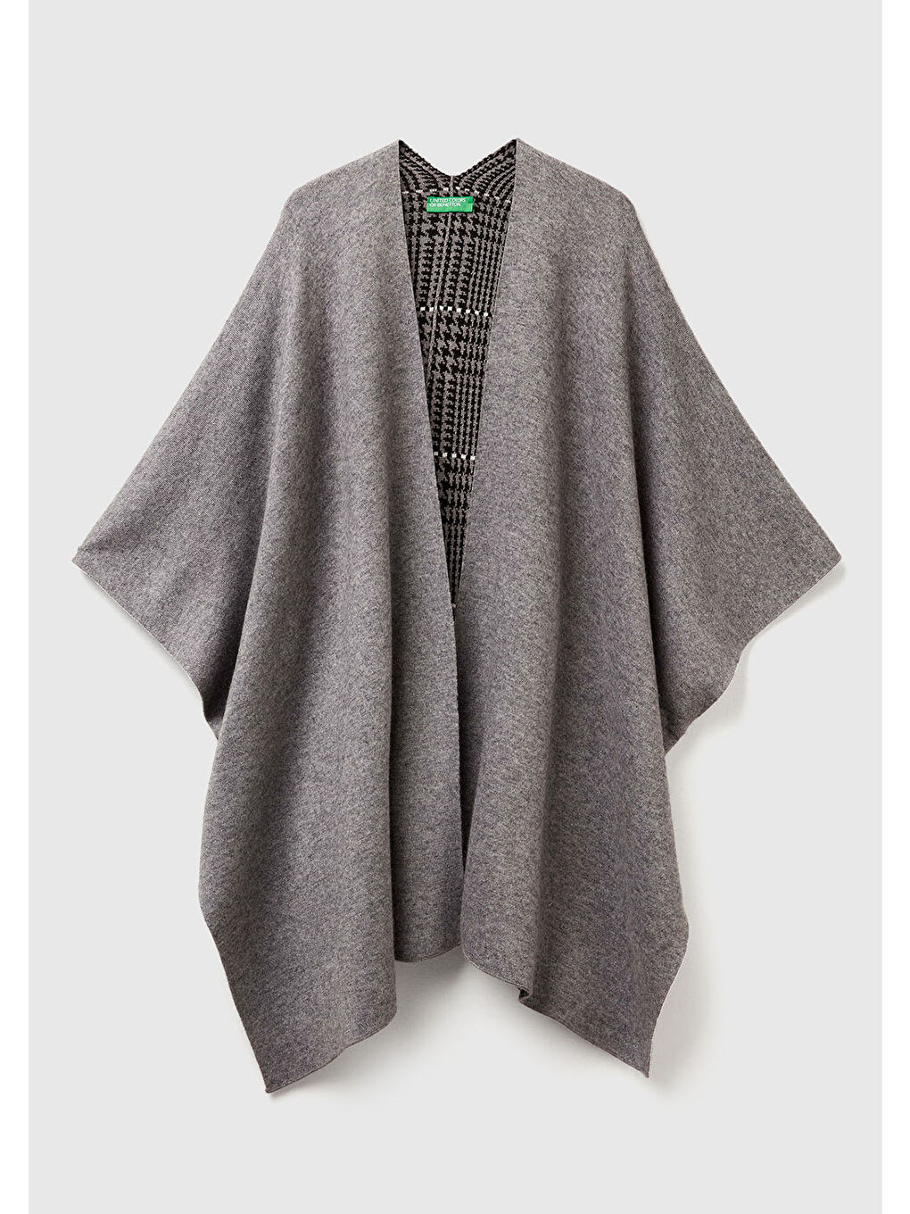 Gri Kadın Antrasit Melanj Pamuk ve Yün Karışımlı Çift Taraflı Panço-1