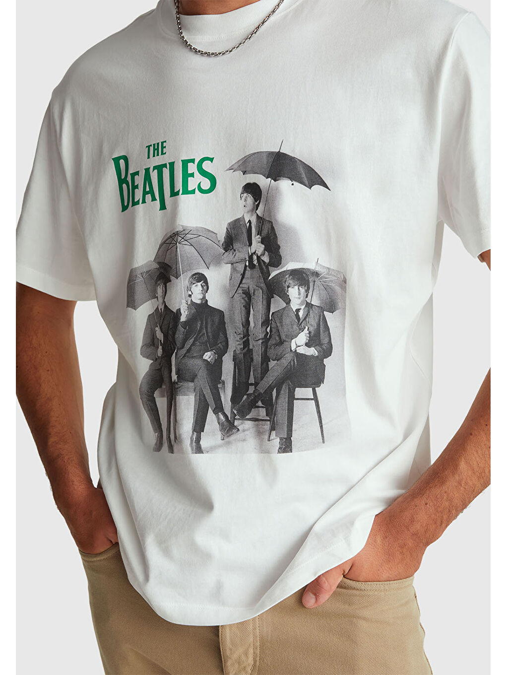 Unisex Beyaz-Siyah %100 Pamuk The Beatles Baskılı T-Shirt-9