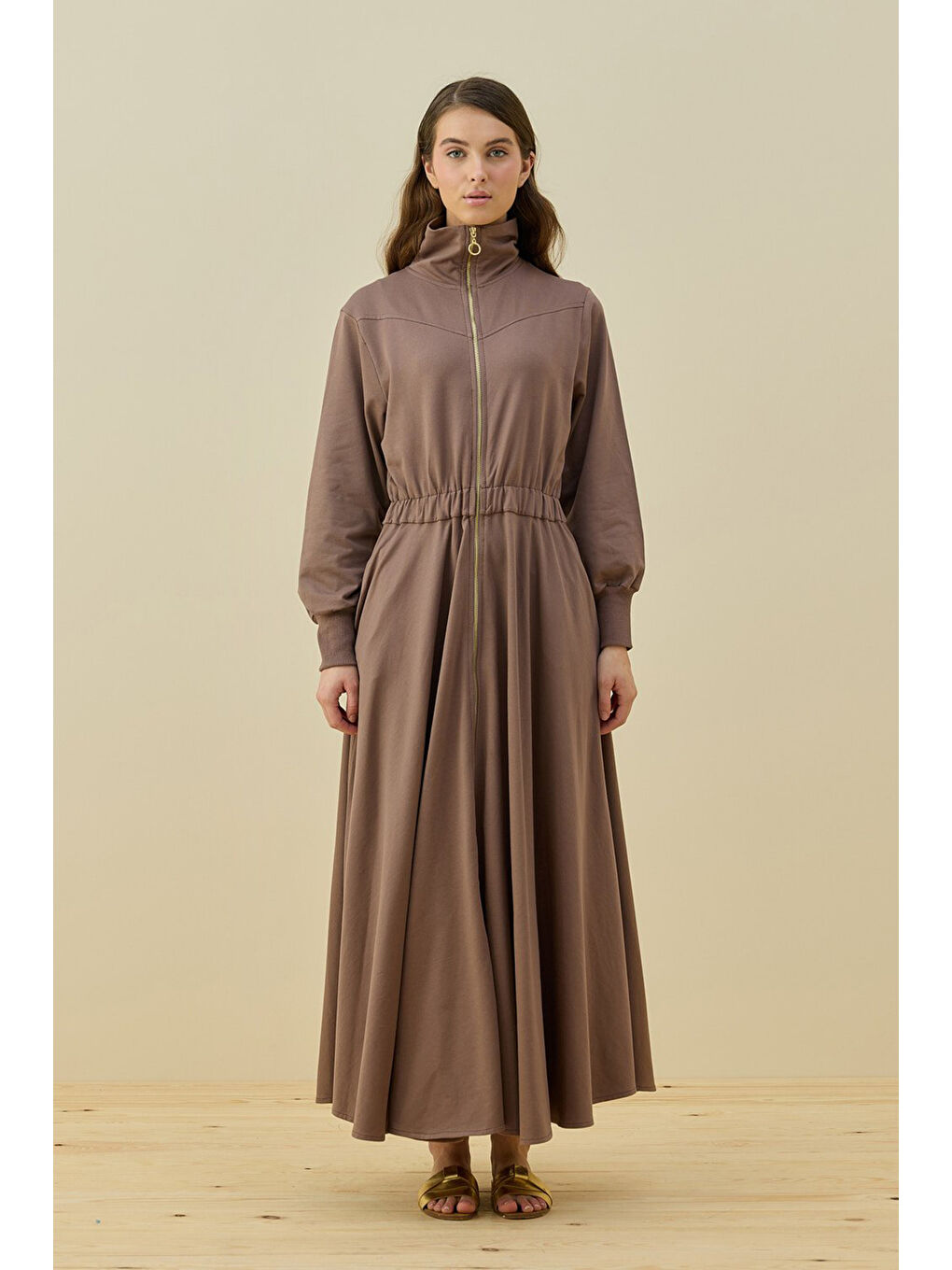 Kahverengi Penye Kolej Elbise 1796 Mocha-3