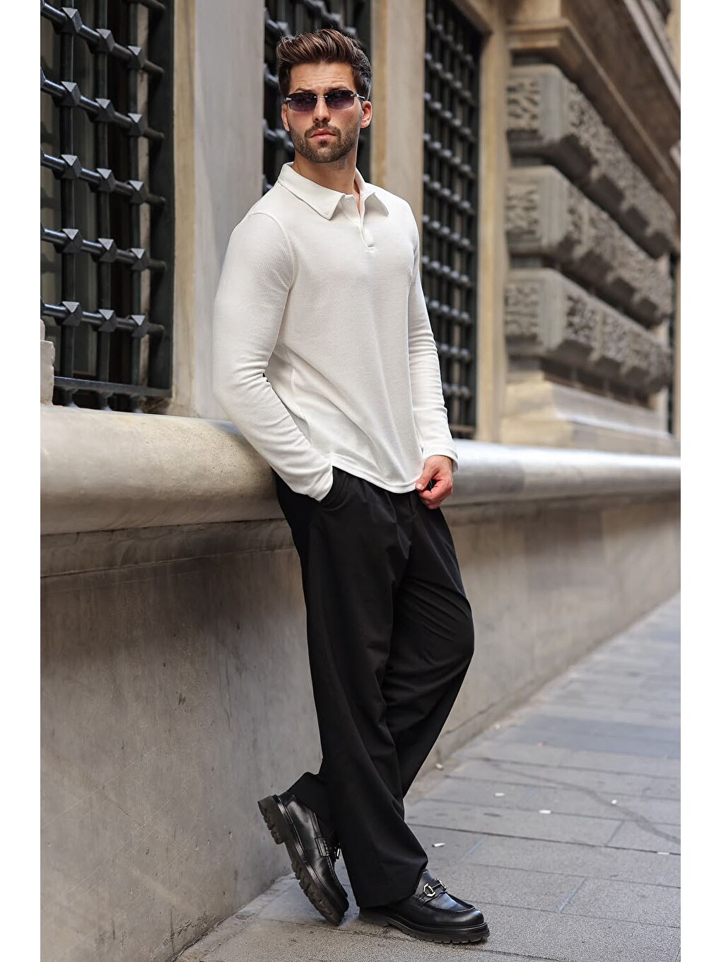 Bej Ekru Gömlek Yaka Dokulu Regular Fit Erkek Sweatshirt E7203-3