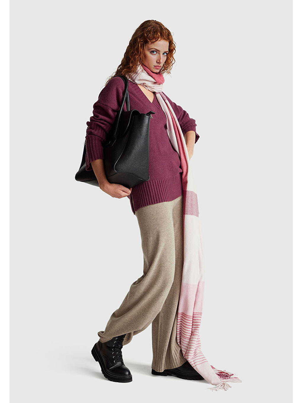 Kahverengi Kadın Taba Yün ve Kaşmir Karışımlı Ribana Detaylı Triko Pantolon-4