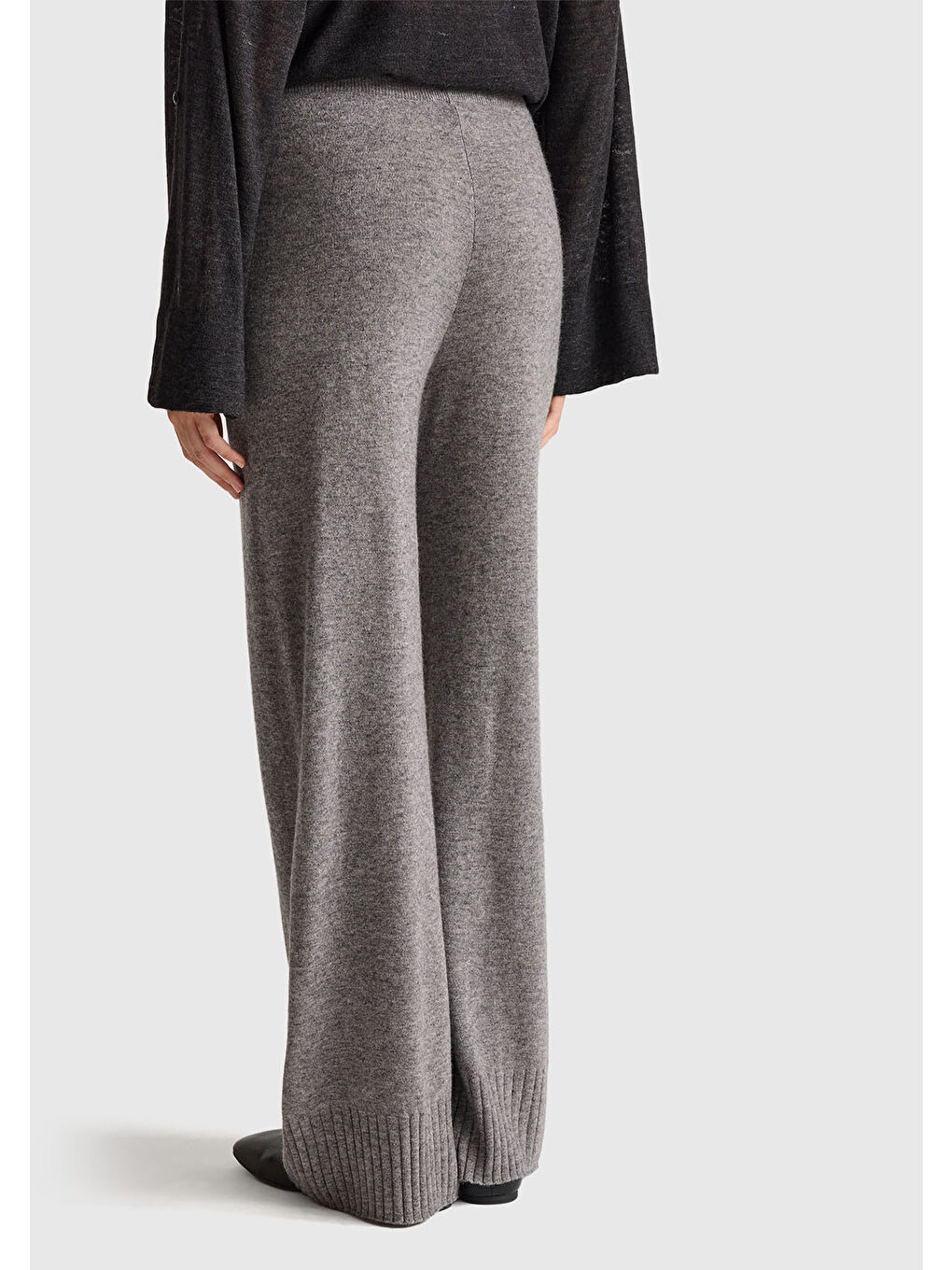 Gri Kadın Antrasit Melanj Yün ve Kaşmir Karışımlı Ribana Detaylı Triko Pantolon-2