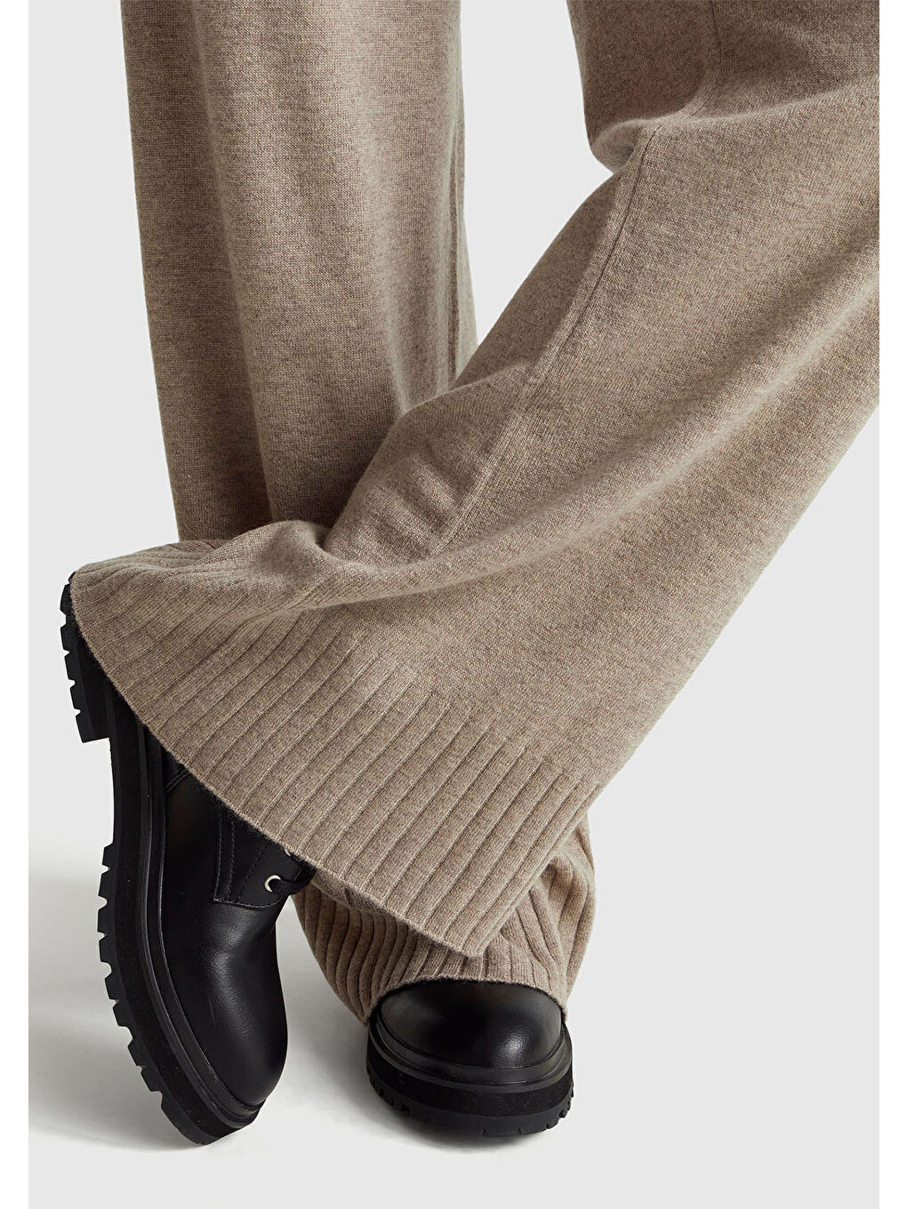 Kahverengi Kadın Taba Yün ve Kaşmir Karışımlı Ribana Detaylı Triko Pantolon-5