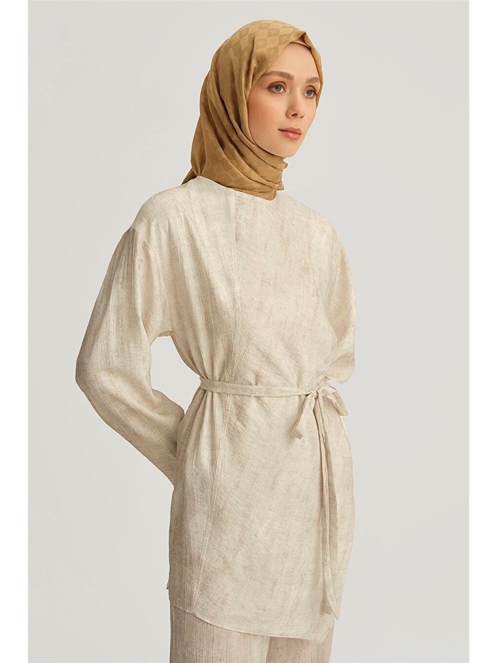 Bej Asimetrik Tunik 25Yd4238-1 Taş-1