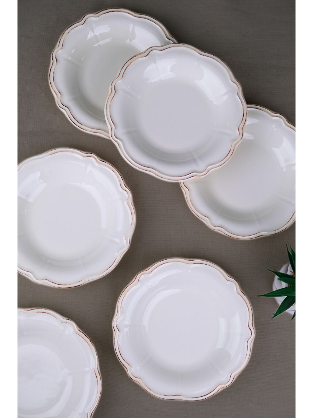 Beyaz Porselen Antik Stoneware Çukur Tabak 22cm 6 Kişilik 6 Parça-4