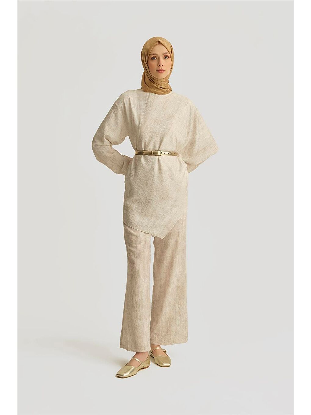 Bej Asimetrik Tunik 25Yd4238-1 Taş-2