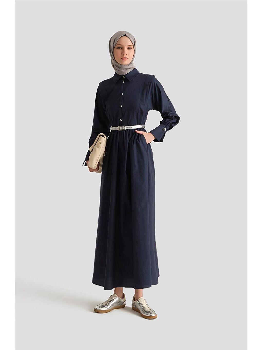 Omuz Allerli Pamuk Elbise 25Y9002 Lacivert