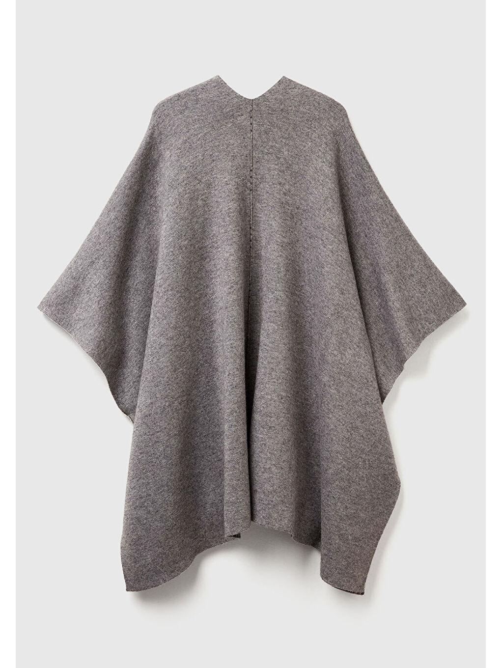 Gri Kadın Antrasit Melanj Pamuk ve Yün Karışımlı Çift Taraflı Panço-3