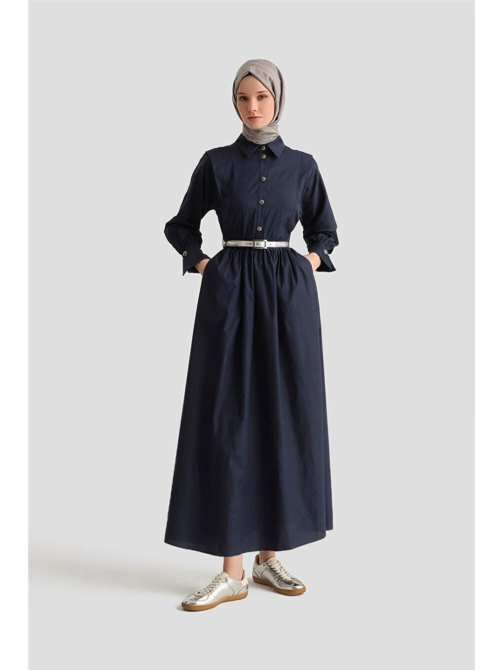 Omuz Allerli Pamuk Elbise 25Y9002 Lacivert-1