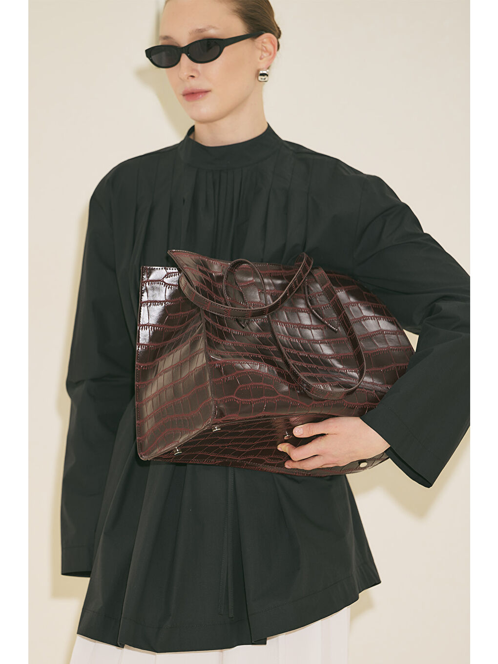 Kabartma Deri Cıty Çanta Bordo-4