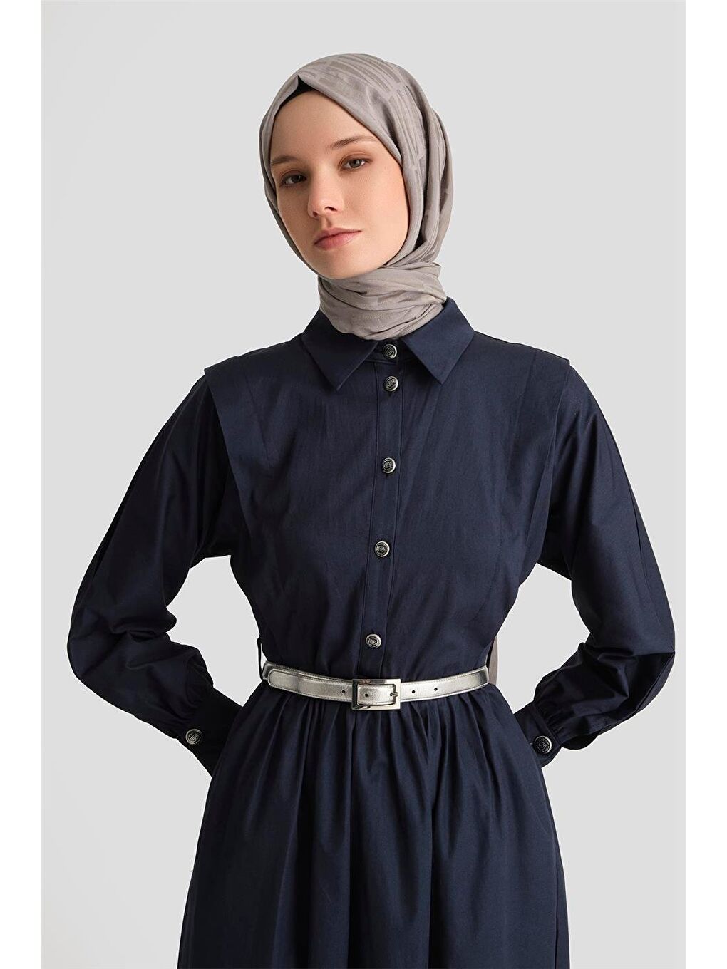 Omuz Allerli Pamuk Elbise 25Y9002 Lacivert-2