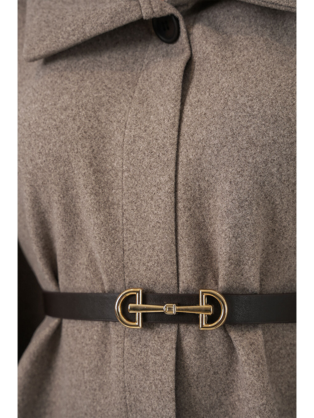 Bej Kadın Kemerli Kaşe Panço 9170 - Taş-4