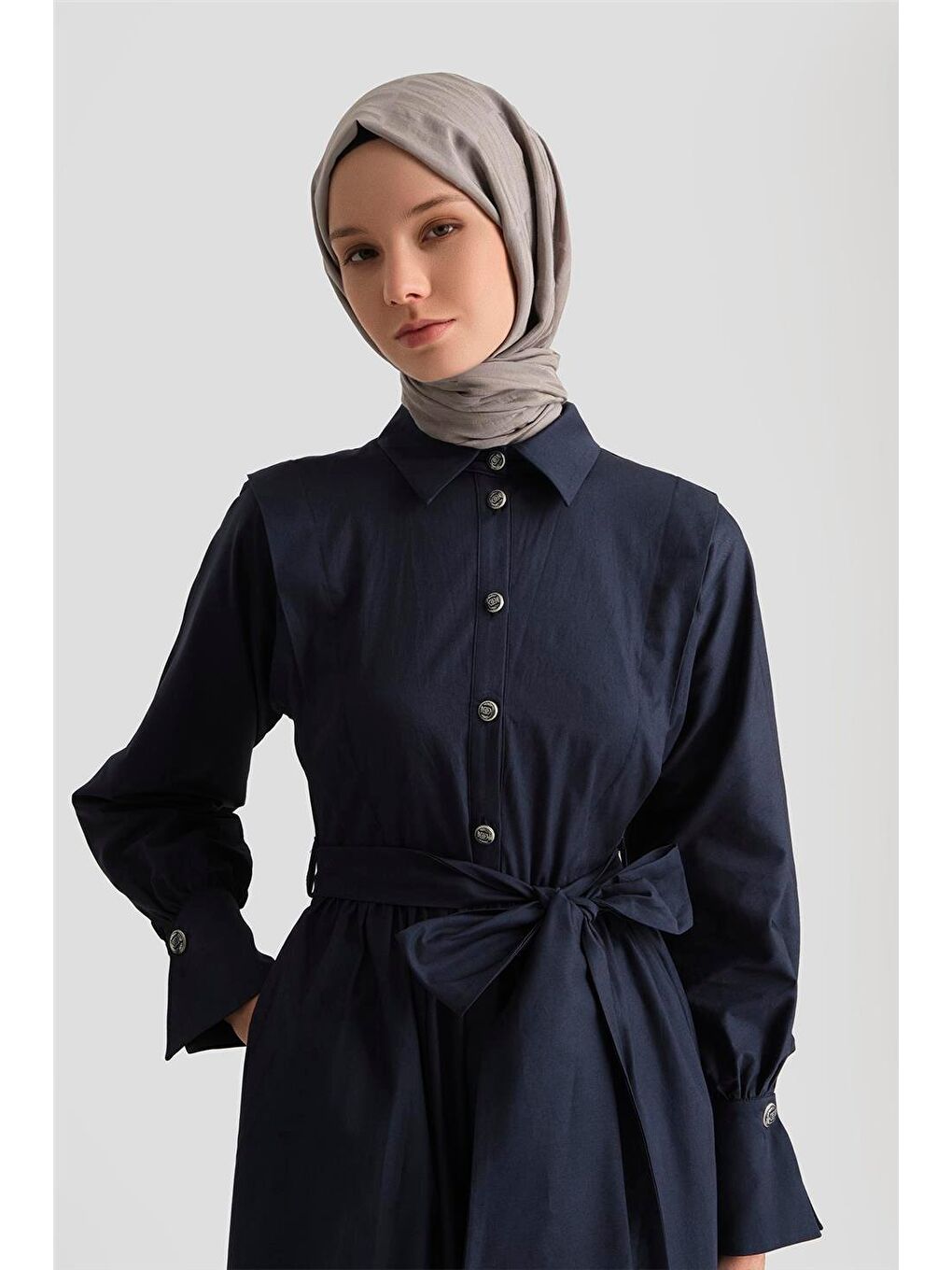 Omuz Allerli Pamuk Elbise 25Y9002 Lacivert-3