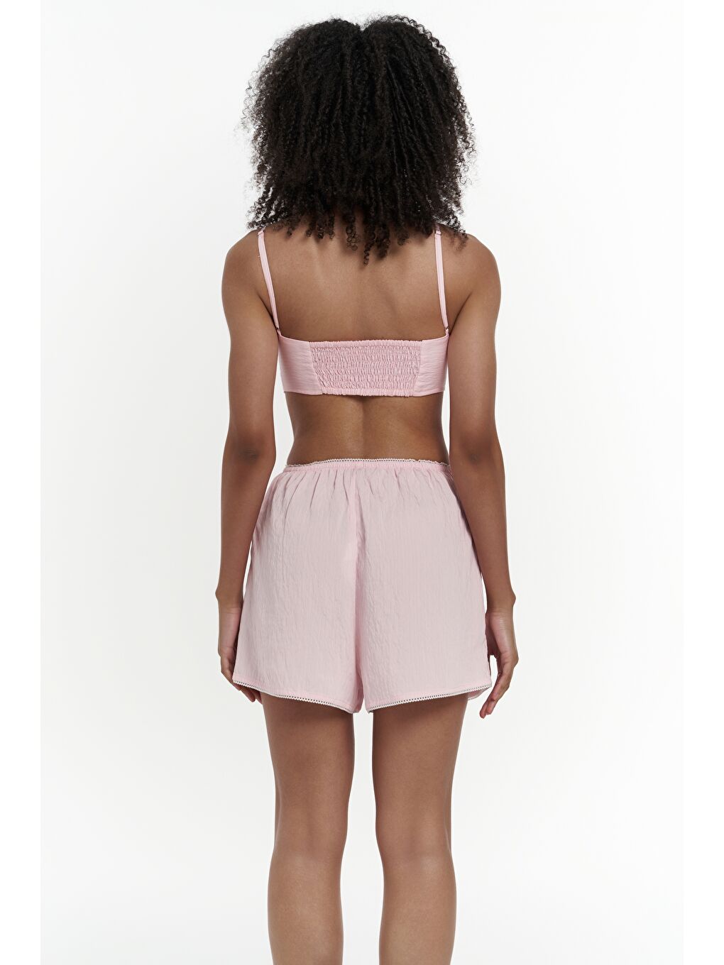 Leda Dantel Detay Şortlu Pembe Üçlü Takım-4