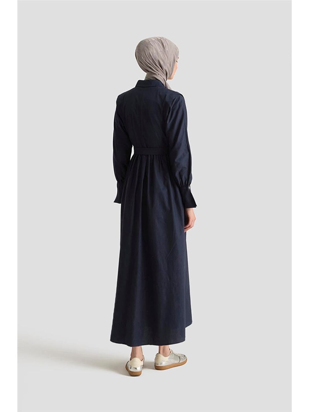 Omuz Allerli Pamuk Elbise 25Y9002 Lacivert-4