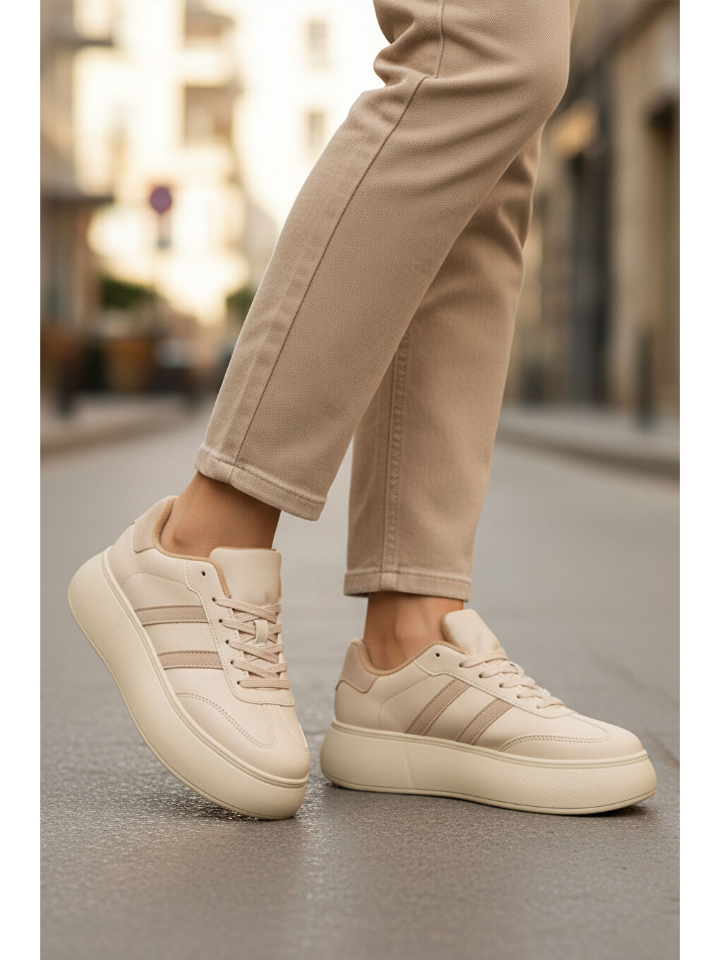 Bej Yüksek Taban Bağcıklı Unisex Sneaker DVS-01 Z-2