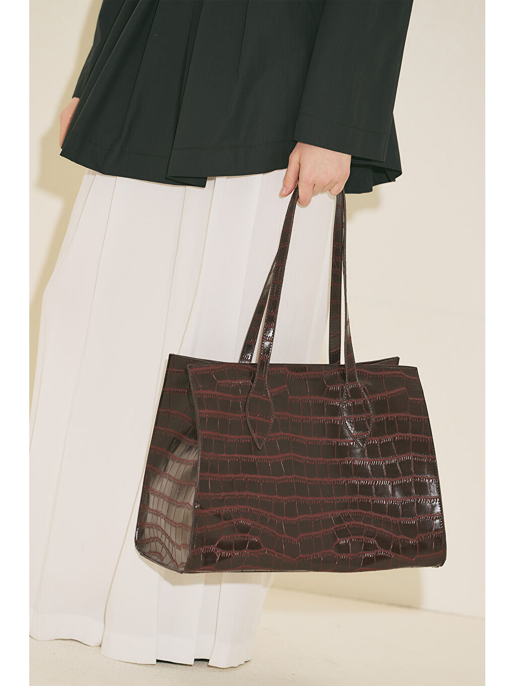 Kabartma Deri Cıty Çanta Bordo-6