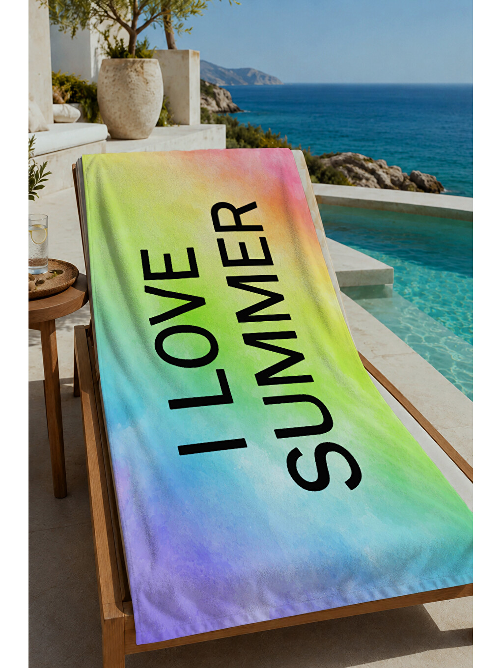 Pembe Pastel Batik I Love Summer Yazılı 70x150 Cm Dijital Baskılı Plaj Ve Banyo Havlusu