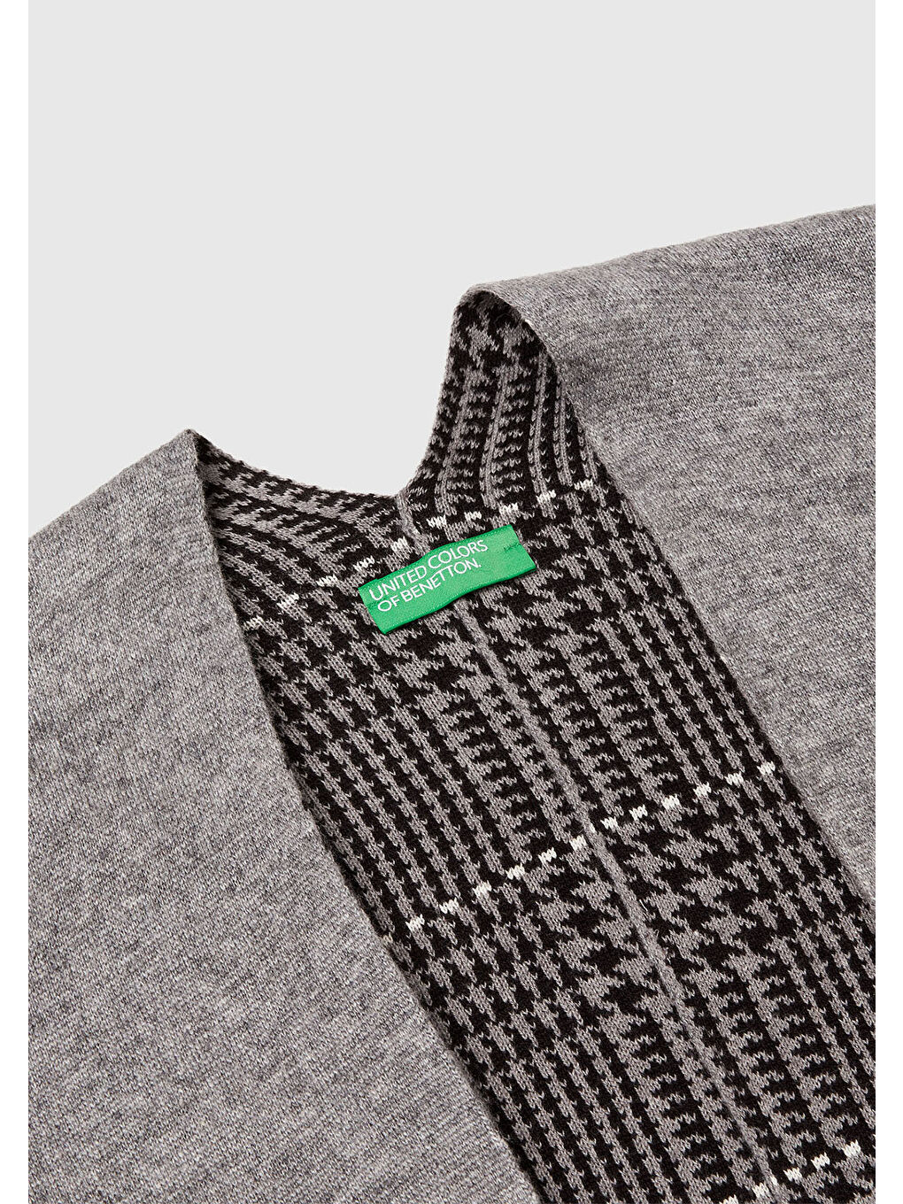 Gri Kadın Antrasit Melanj Pamuk ve Yün Karışımlı Çift Taraflı Panço-6