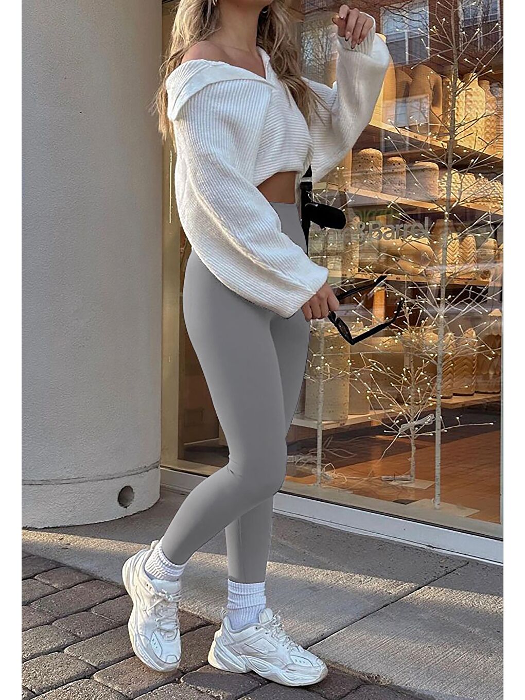 Gri Yüksek Bel Kadın Tayt Mg2230-1