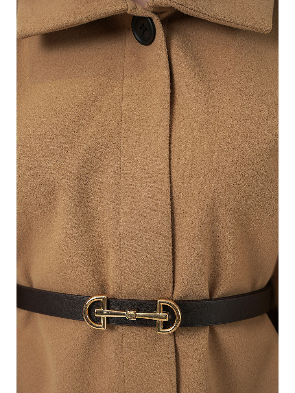 Bej Kadın Kemerli Kaşe Panço 9170 - Bisküvi-4