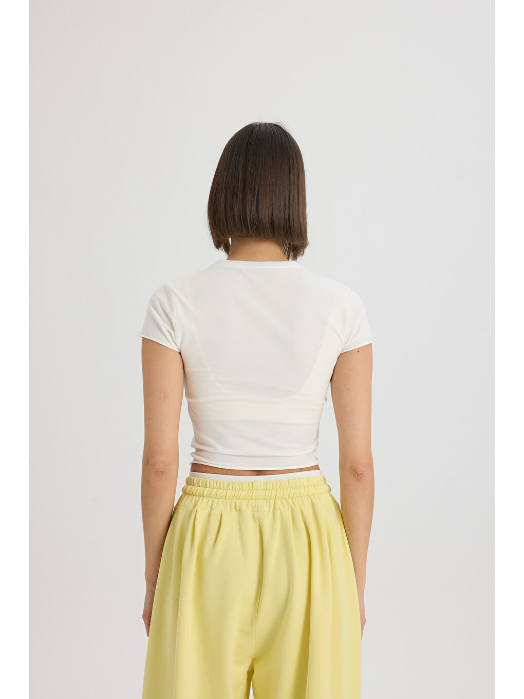 Albane Bel Detay Sarı Crop Eşofman Takım-3