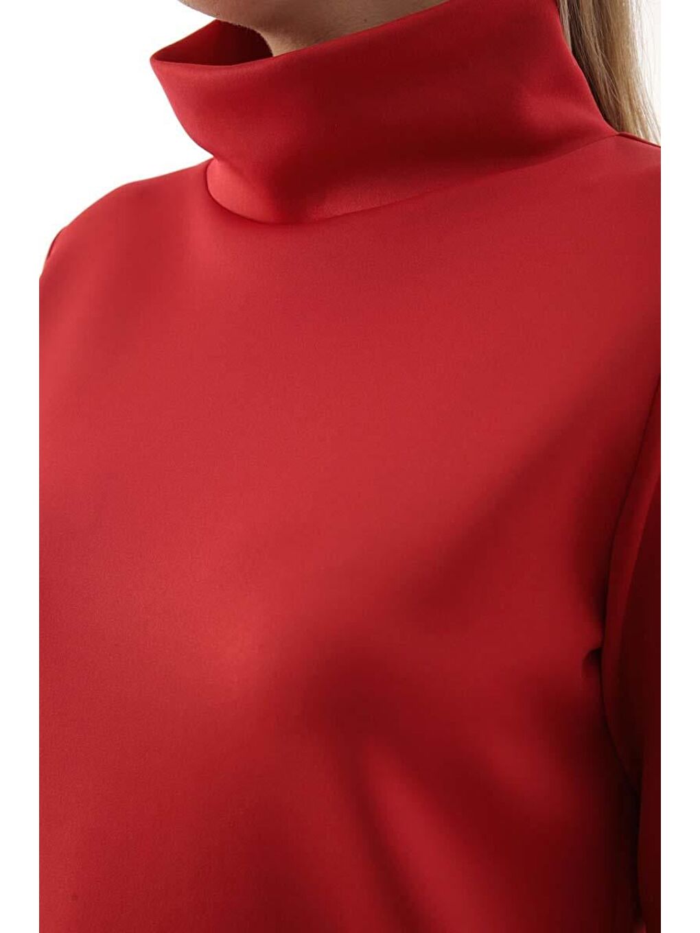 Kırmızı-Dik Yaka Kolu Yırtmaçlı Scuba Bluz-4