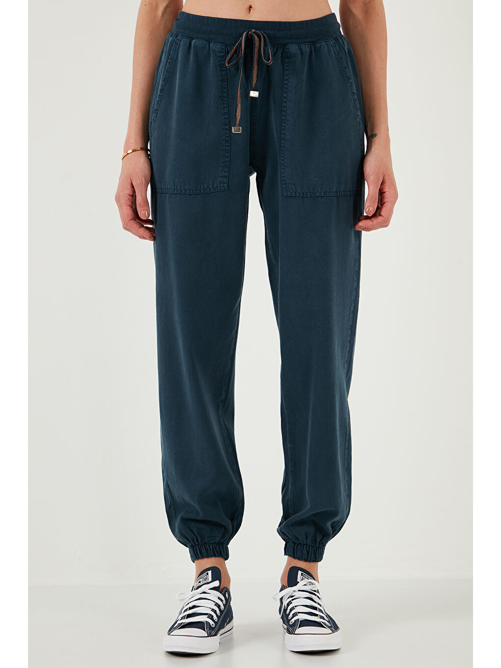 Lacivert Regular Fit Yüksek Bel Jogger Spor Kadın Pantolon 668Yp5039-2