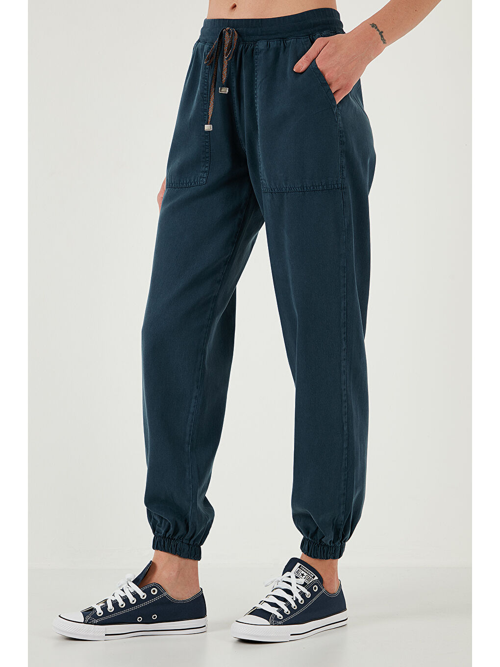 Lacivert Regular Fit Yüksek Bel Jogger Spor Kadın Pantolon 668Yp5039-3