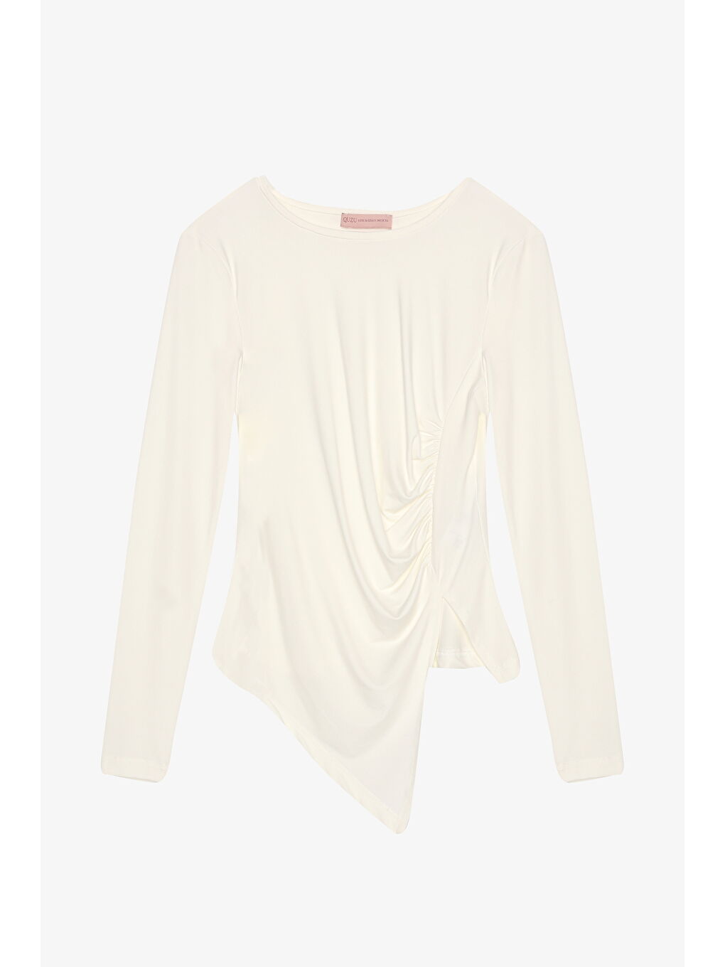Drapeli Asimetrik Bluz Ekru