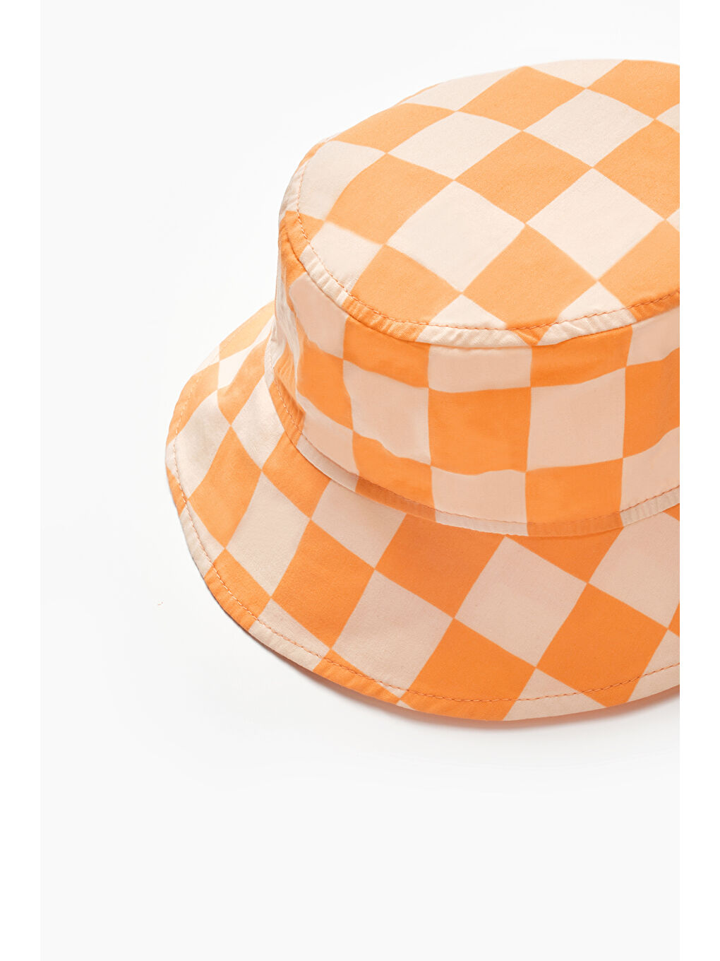 Turuncu  Dama Desenli Çocuk Bucket Şapka-3