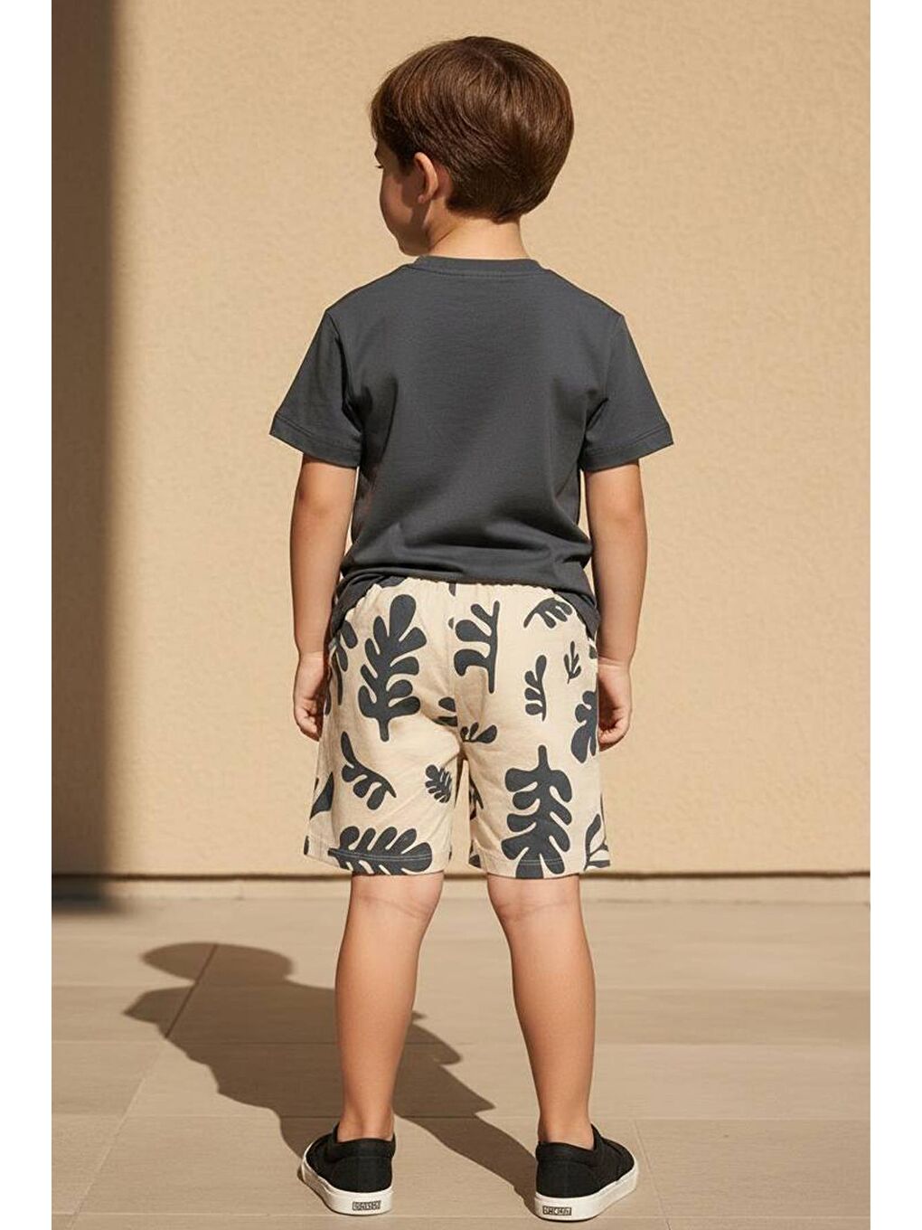 Antrasit Erkek Çocuk Pamuklu Baskılı Cep Detaylı T-Shirt Ve Şort 2'Li Takım-2