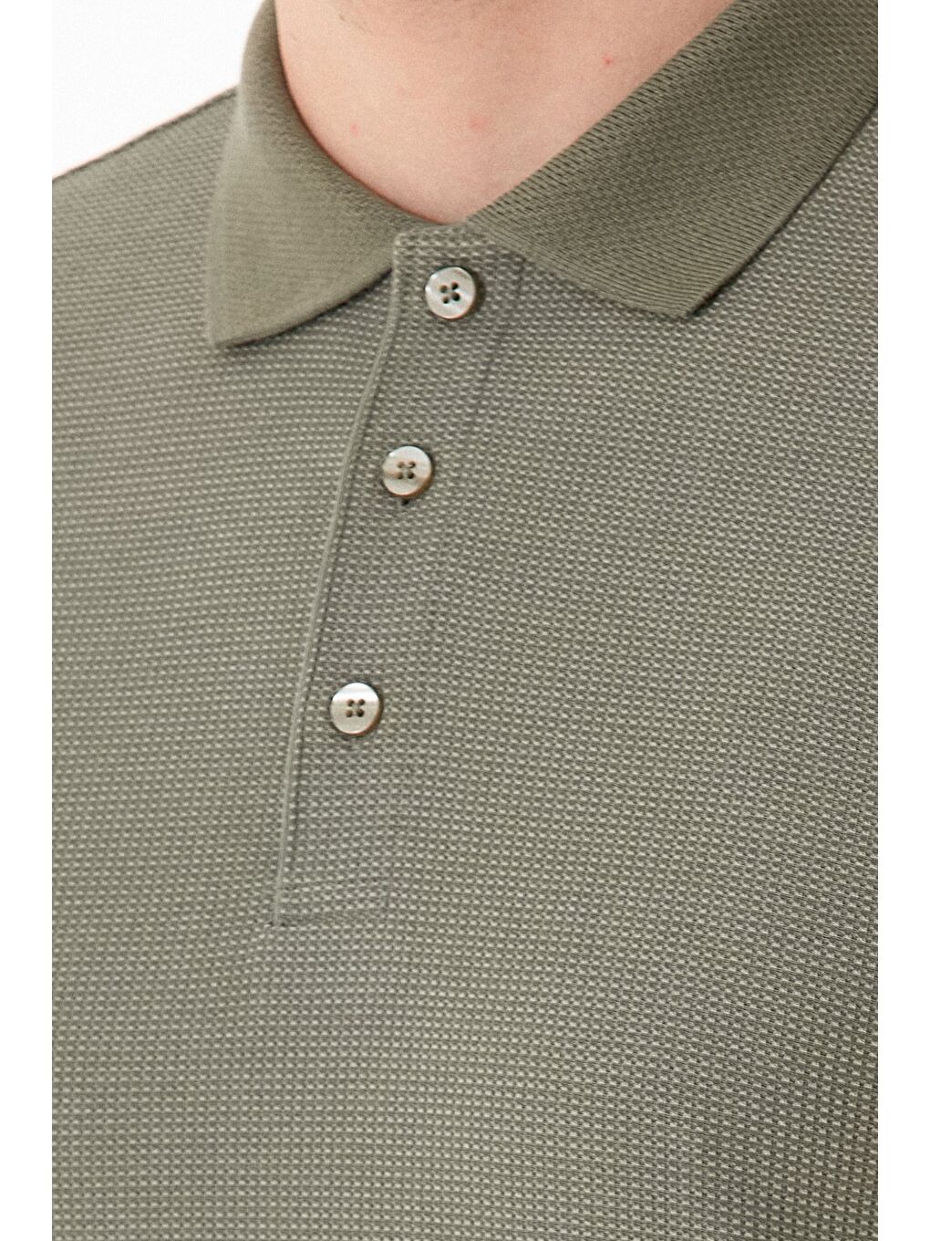 Yeşil Waffle Kumaş Slim Fit Polo Yaka Tişört-4