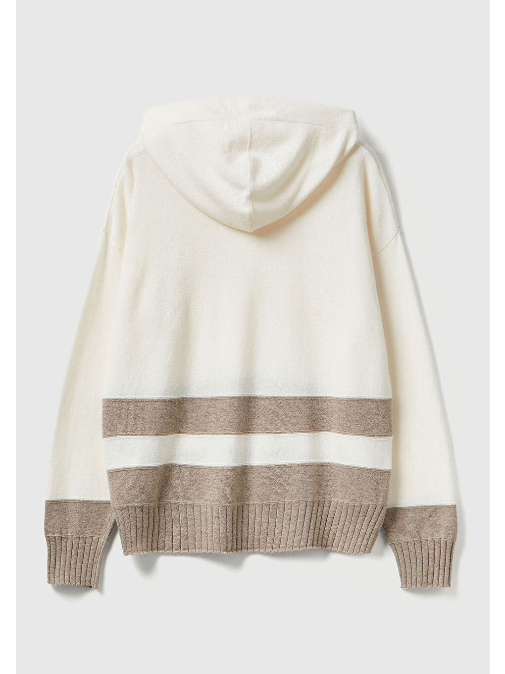 Kadın Ekru Yün ve Kaşmir Karışımlı Kapüşonlu Kazak-3