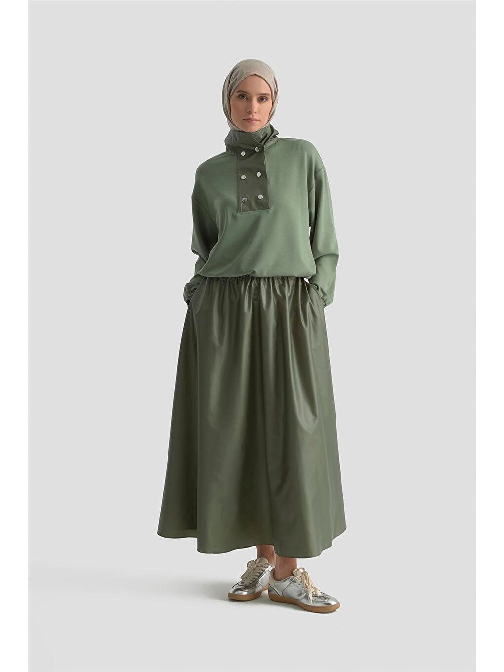 Çıtçıt Detaylı Örme Takım 25Kd4007 Haki