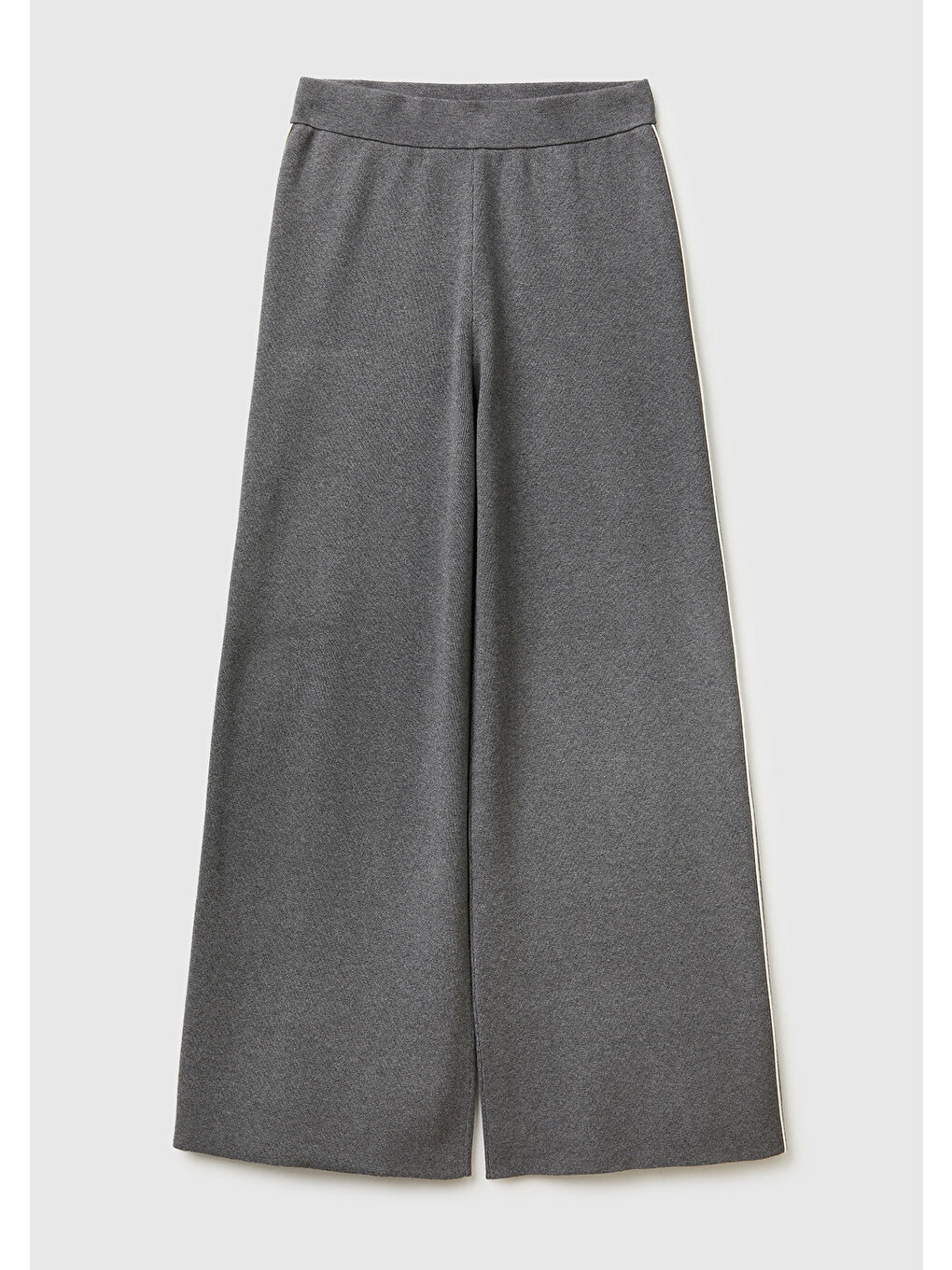 Gri Kadın Antrasit Melanj Viskoz Karışımlı Beli Lastikli Geniş Paça Pantolon-1