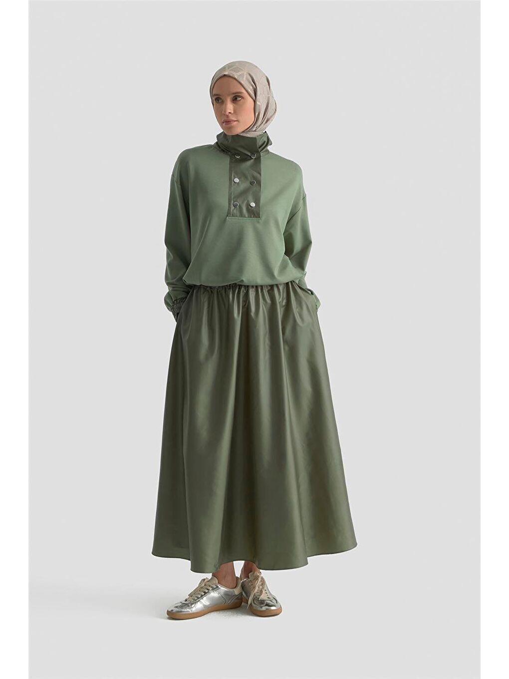 Çıtçıt Detaylı Örme Takım 25Kd4007 Haki-1