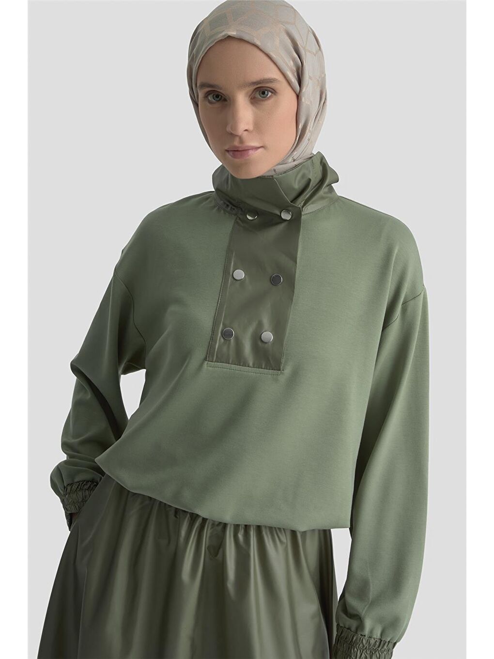 Çıtçıt Detaylı Örme Takım 25Kd4007 Haki-2