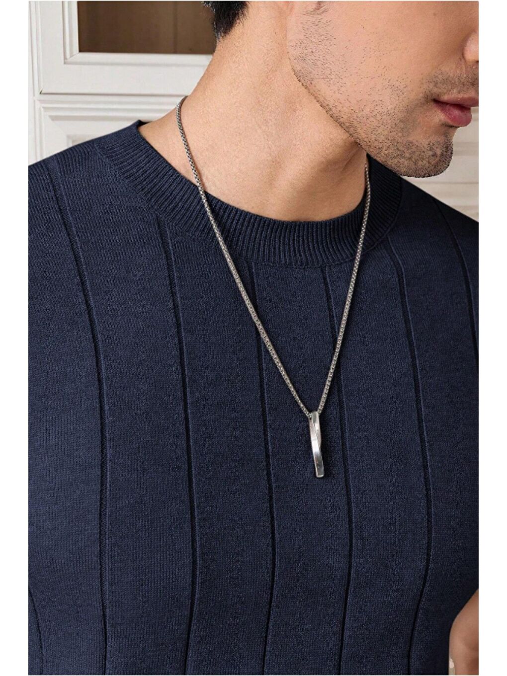 Lacivert Erkek Fit Dokulu Kısa Kollu Bisiklet Yaka Triko Tişört-2