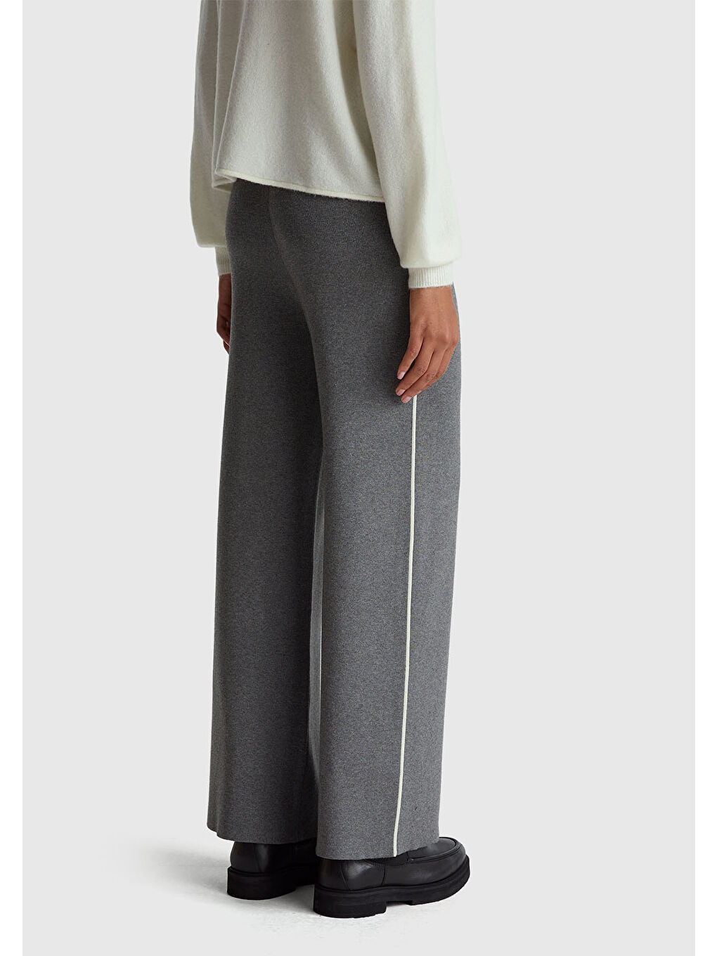 Gri Kadın Antrasit Melanj Viskoz Karışımlı Beli Lastikli Geniş Paça Pantolon-2