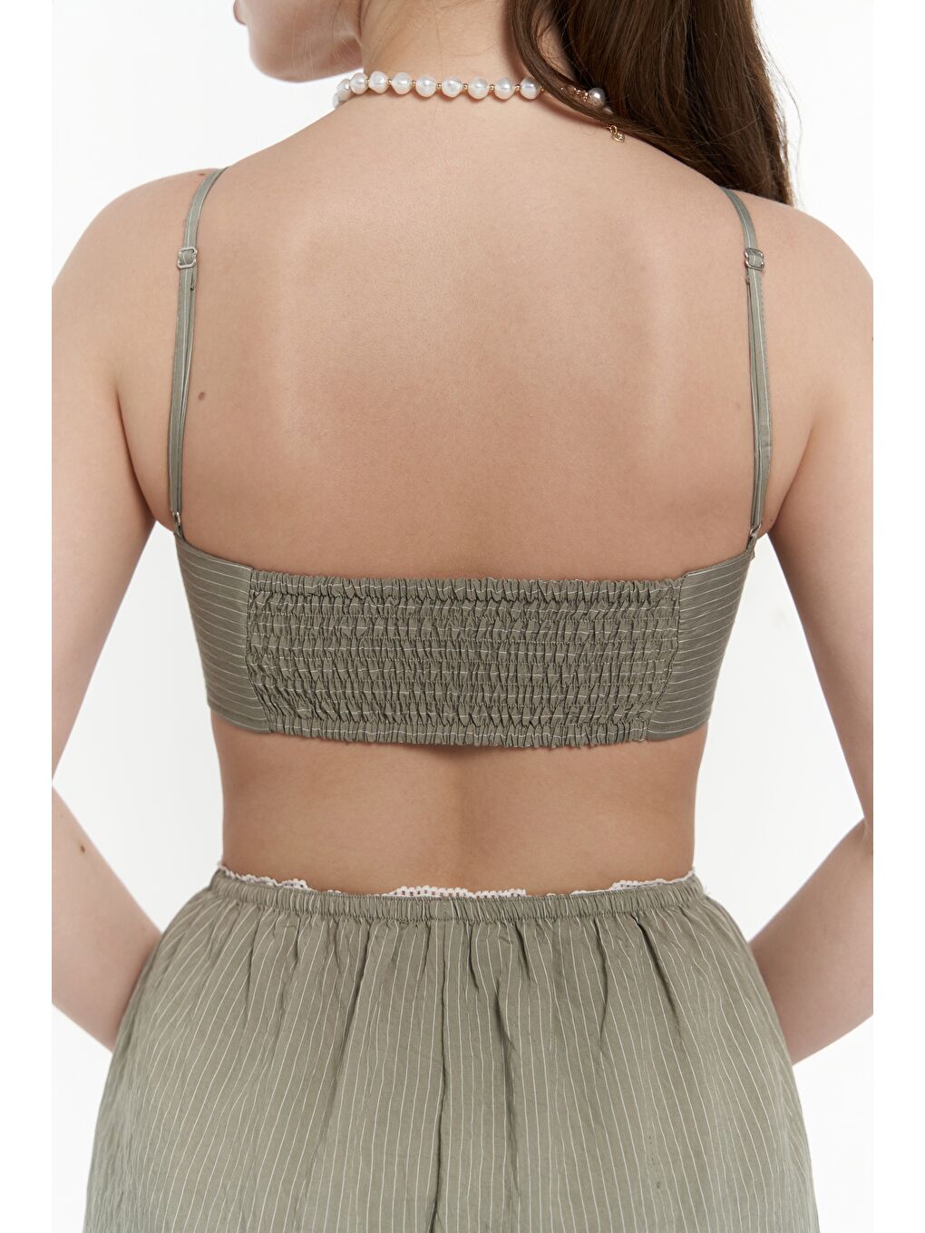 Leda Dantel Detay Şortlu Soft Haki Üçlü Takım-6