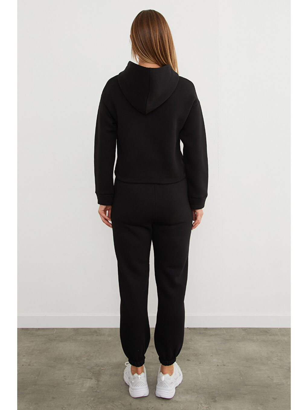 Siyah 3 İplik California Nakışlı Kapüşonlu Jogger Takım-3