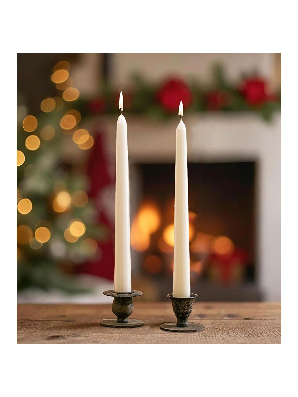 2'li Premium Metalik Beyaz Şamdan Mumu 25 Cm-2