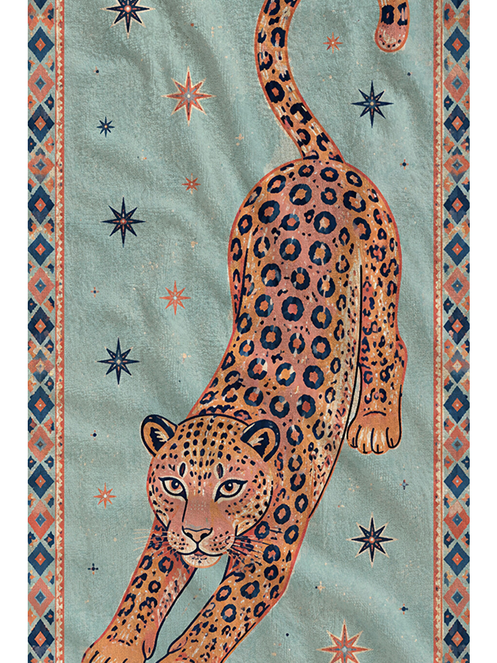 Bej Maximalist Leopar Bordürlü Halı Motifli Desenli 70x150 Plaj Havlusu - Dijital Baskılı Banyo Havlusu-2