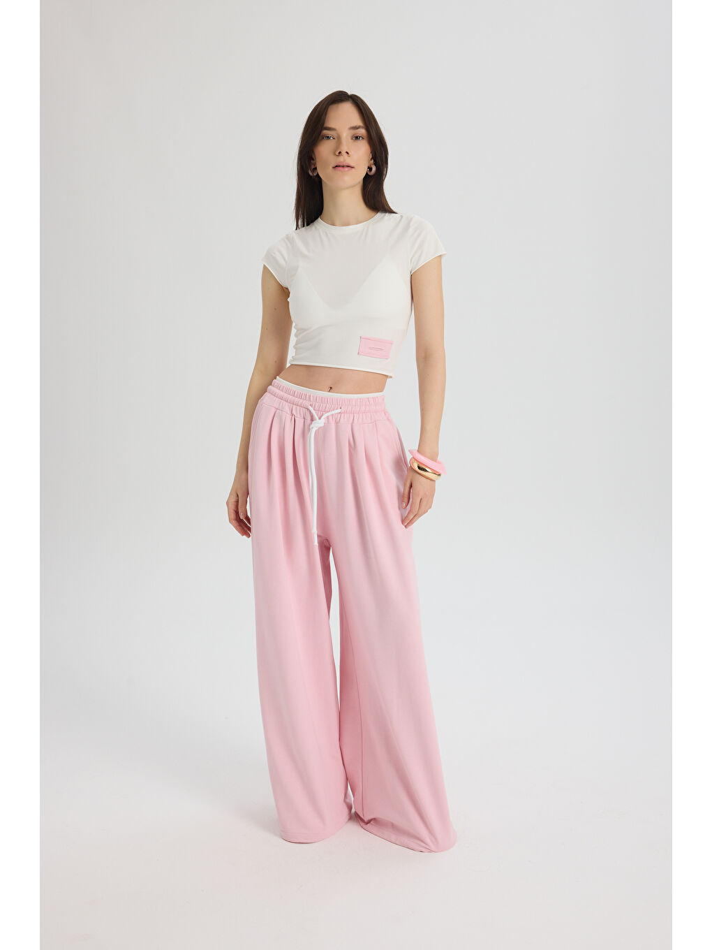 Albane Bel Detay Pembe Crop Eşofman Takım-1