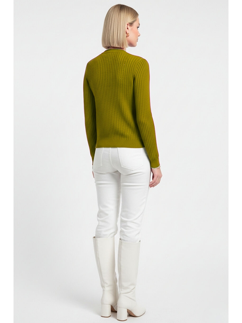 Metal Düğmeli Yuvarlak Yaka Kaşkorse Haki Hırka-3