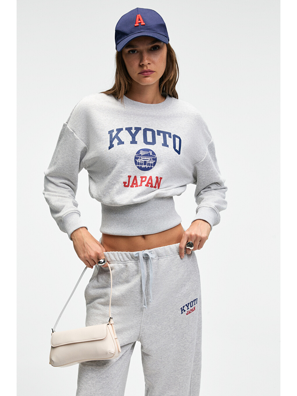 Sorellıa Kadın Bisiklet Yaka Üzerine Oturan Beli Korseli Baskılı Regular Gri Melanj Sweatshirt-2
