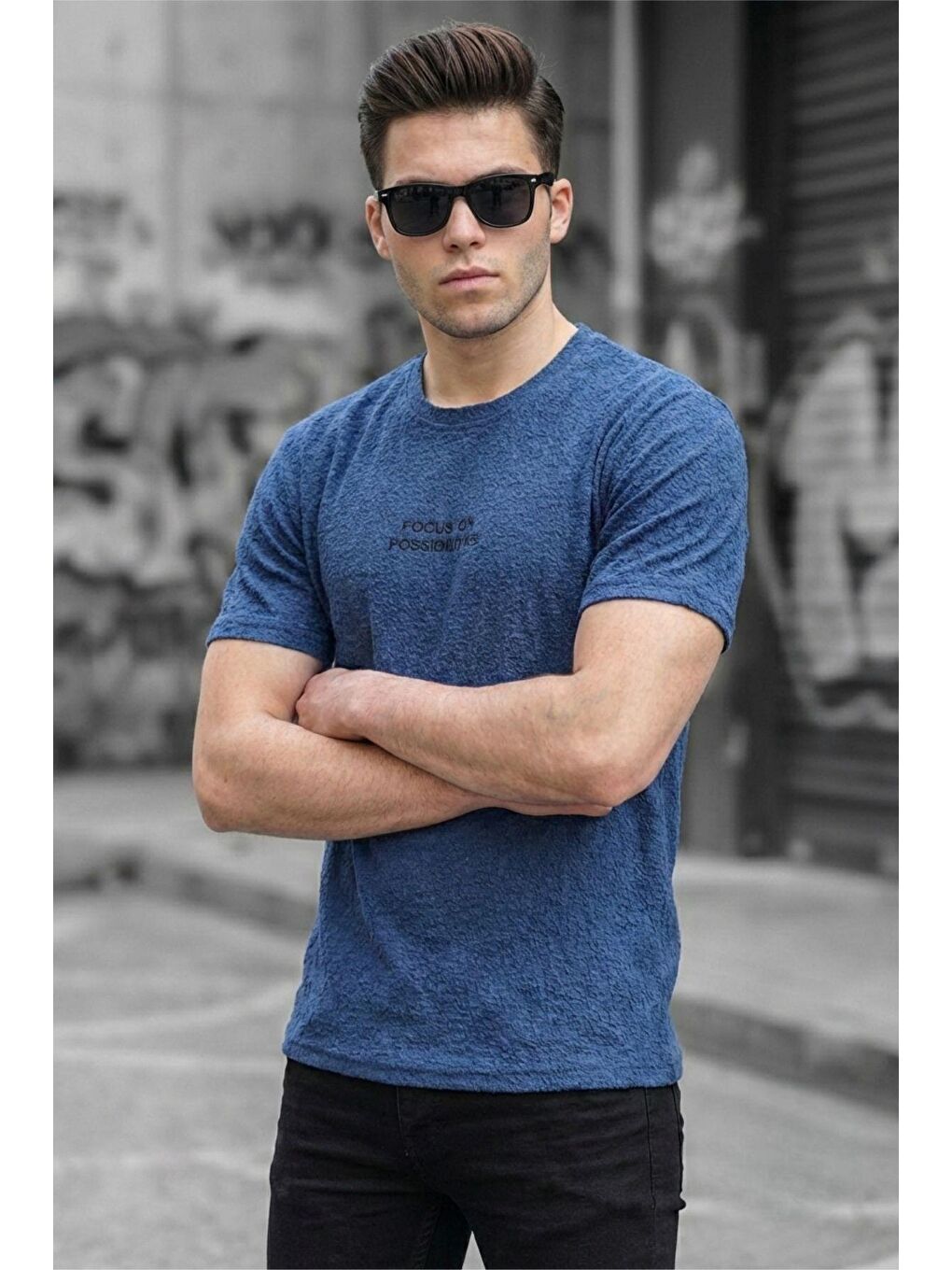 Mavi Focus On Özel Dokulu Buklet Kumaş Baskı Detaylı Erkek Tişört-2